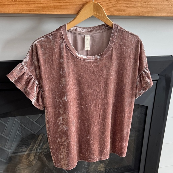 Altar'd State Dusty Rose Velvet Ruffle Sleeve Top - Picture 2 of 5